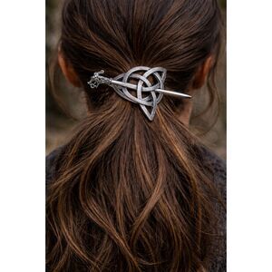 Celtic Knot Hair Slide Barrette Silver Tone 3x2 Renaissance Faire